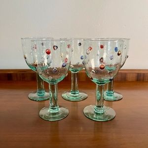 Set of 5 Colorful Polka Dot Water Goblets/Wine Glasses | Cobre Style Glasses